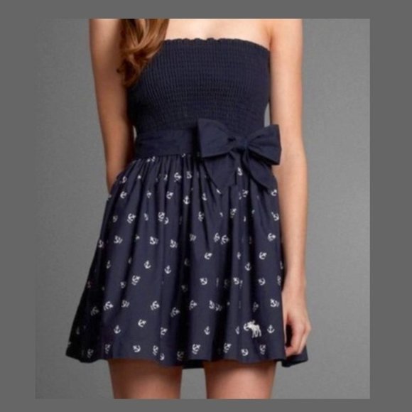Abercrombie & Fitch Dresses & Skirts - Abercrombie & Fitch Navy Blue White Nautical Anchor Polka Dot Smocked Mini Dress